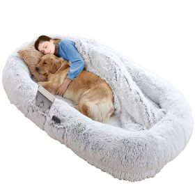 Human Size Dog Bed with Pillow Blanket 72.83x47.24x11.81in Bean Bag Bed Washable Removable Flurry Plush Cover Large Napping Human-Sized Bed For A