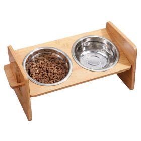 Bamboo Double Dog Raised Bowls 15 Degree Tilt Elevated Dog Bowls with 4 Adjustable Heights 2 Stainless Steel Bowls Pet Feeder for Dogs Cats Rabbi