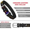 Leather Dog Collar with NASA Design Dog Collars for Medium Dogs Small Large Dogs Heavy Duty Collar with Durable Metal Buckle 14-19 inch Neck x 1 inch