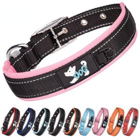 Pet dog collar; diving cloth reflective nylon collar; medium and large dog collar (Specification (L * W): XL 2.5*(58-68)CM, colour: Black ribbon)